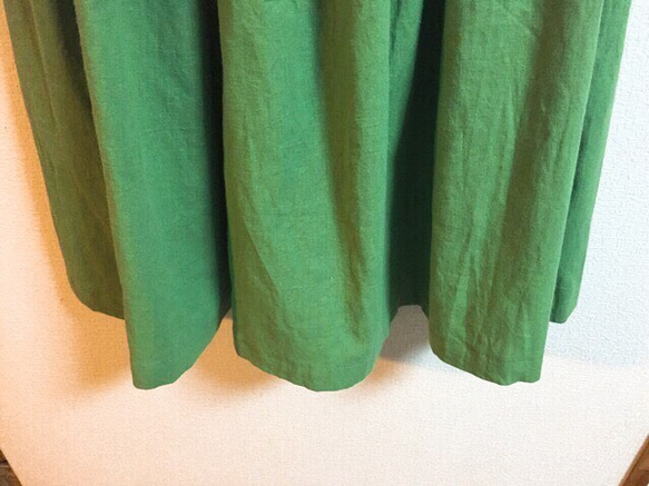 【ゆったりサイズ】cottonリネンのロングスカート グリーン 若草色【受注製作】 3枚目の画像