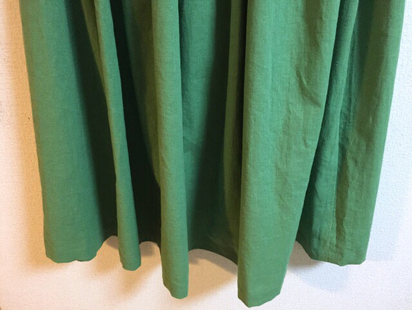 【ゆったりサイズ】cottonリネンのマキシスカート グリーン  若草色 【受注製作】 3枚目の画像