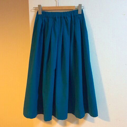 【ゆったりサイズ】cottonリネンのロングスカート ターコイズブルー 4枚目の画像