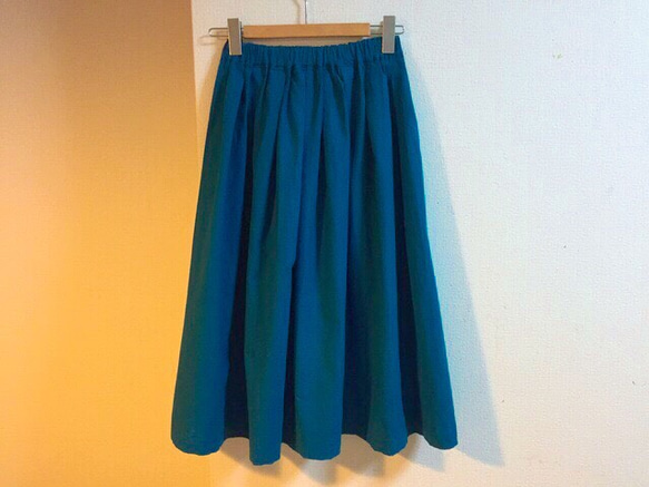【ゆったりサイズ】cottonリネンのロングスカート ターコイズブルー 4枚目の画像
