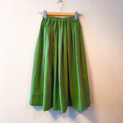 着丈&ウエストサイズが選べるcottonリネンのスカート 【受注製作】グリーン 若草色 4枚目の画像