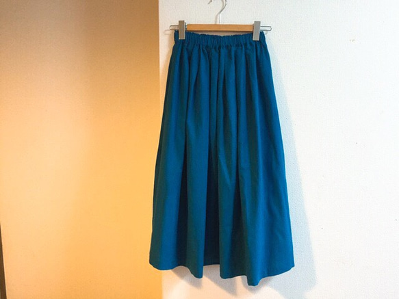 着丈&ウエストサイズが選べるcottonリネンのスカート 【受注製作】ターコイズブルー 1枚目の画像