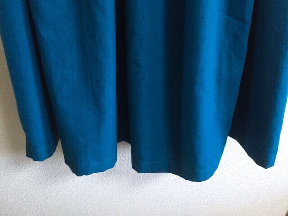 着丈&ウエストサイズが選べるcottonリネンのスカート 【受注製作】ターコイズブルー 3枚目の画像