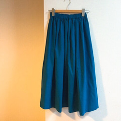 着丈&ウエストサイズが選べるcottonリネンのスカート 【受注製作】ターコイズブルー 4枚目の画像