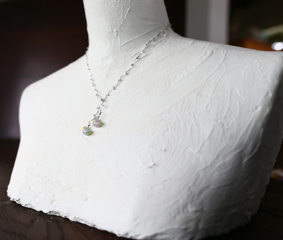 Sherbet Heart Lariet SV Mix Glass Beads Gradient Glasswork 可愛銀粉紅 第2張的照片