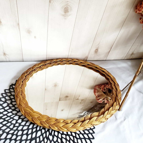 ラタンオーバル型壁掛け鏡　アンティーク　楕円　　A dショッピング |ラタンフラワーミラー オーバル 幅29cm 鏡