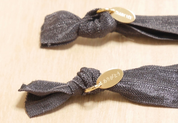 新作★メッセージ付き小毬リボンゴム〜茜染麻柄〜 2枚目の画像