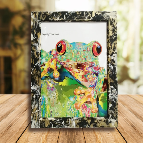 Amazon.co.jp: 絵画 座っている緑のカエルインテリア 絵画 写実