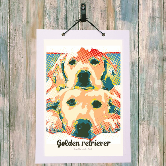 ゴールデン・レトリバー　インテリアアート　インテリア雑貨　ポストカード　犬　イラスト 5枚目の画像