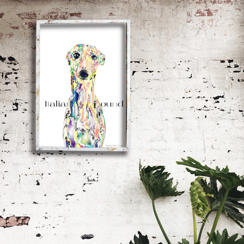 イタリアングレーハウンド クレヨン画 肖像画 犬 イタグレ 手描き インテリア イタリアングレーハウンド クレヨン画 肖像画 犬 イタグレ