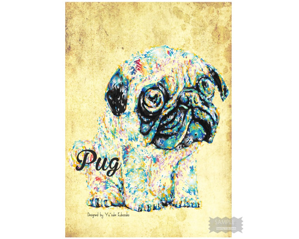 パグ 　インテリアアート　インテリア雑貨　ポストカード　犬　イラスト 4枚目の画像