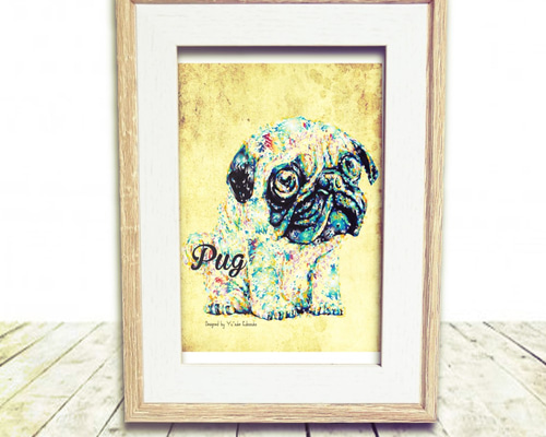 パグ❤️ 犬　原画　鉛筆画　絵画　手描き　イラスト　ハガキサイズ！！ パグ❤️ 犬 原画 鉛筆画 絵画 手描き イラスト ハガキサイズ