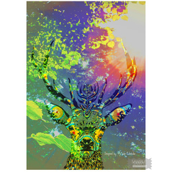 鹿（背景・・・森）　インテリアアート　インテリア雑貨　　ポストカード 1枚目の画像