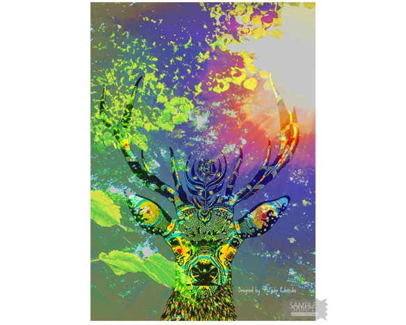 鹿（背景・・・森）　インテリアアート　インテリア雑貨　　ポストカード 1枚目の画像