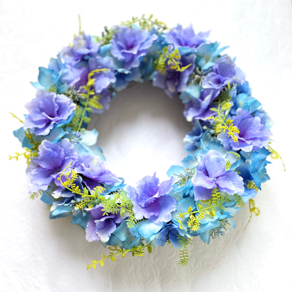 グラデーションブルー&パープルのシンプル紫陽花あじさいリース 