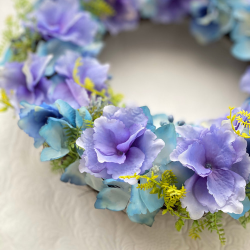 グラデーションブルー&パープルのシンプル紫陽花あじさいリース 