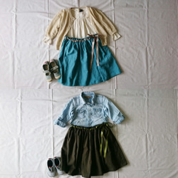 春のスカート・リボン付きコットンリネンのギャザースカート(ポケット付き) 100〜140サイズ 5枚目の画像