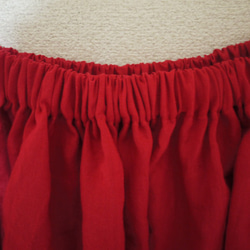 ”りんごのスカート”アイリッシュリネン100%　ギャザースカート　赤 3枚目の画像
