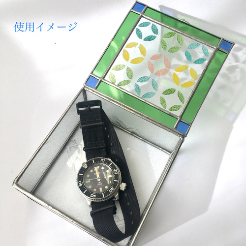 ステンドグラス 蓋つき小箱(七宝柄)A フリーボックス・小物入れ