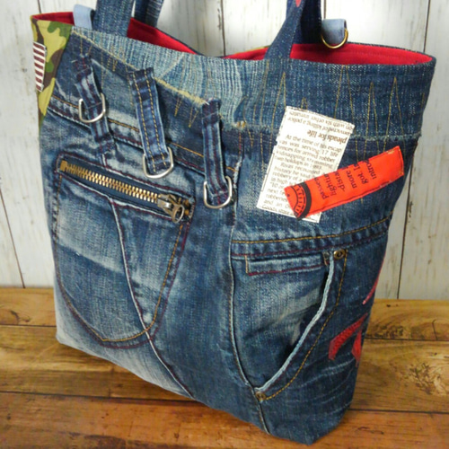 大きなデニムバック №129 ～ デニムトート デニムリメイク ショルダー