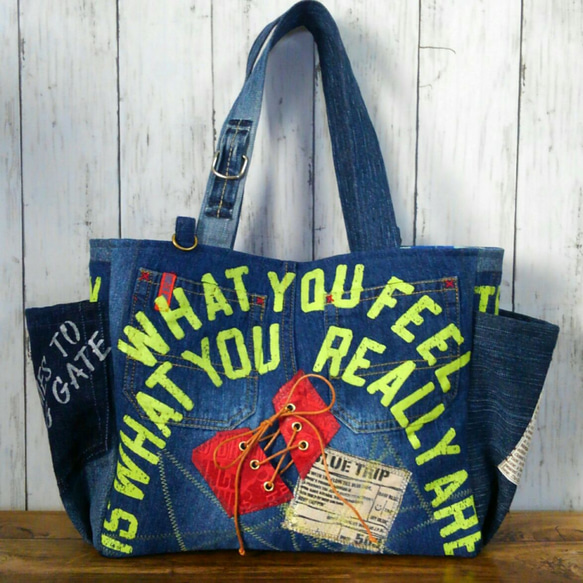 サイドポケット デニムバック №148 ～ デニムトート デニムリメイク  