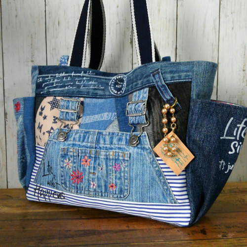 サイドポケット デニムバック №176 ～ デニムトート デニムリメイク