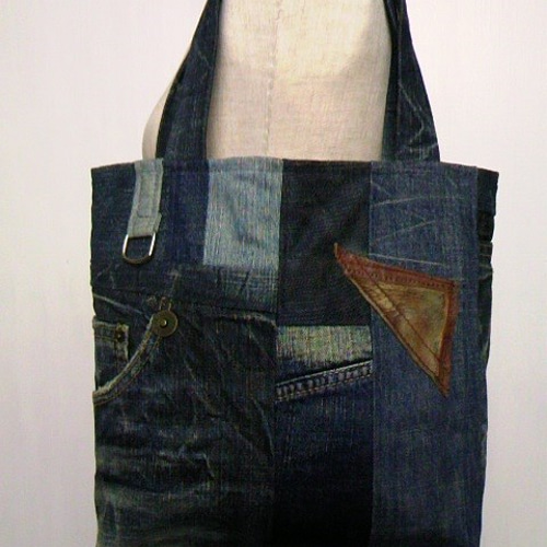 デニム パッチワーク トートバック】 ジーンズ リメイク トート