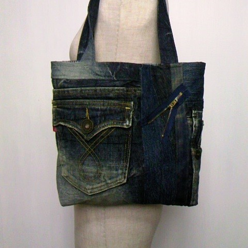 デニム パッチワーク トートバック】 ジーンズ リメイク トート