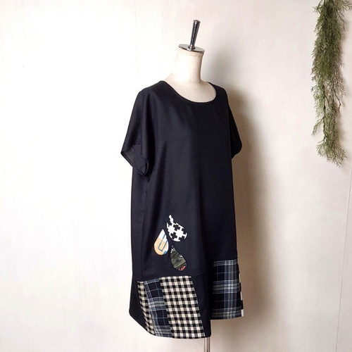 黒の雫ワンピース 再販74 ～ オーバーサイズ プルオーバー 膝丈