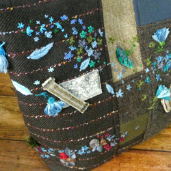 デニムとファーの　刺繍バック　～　デニムバック　デニムトート　リメイクバック　ファーバック 5枚目の画像