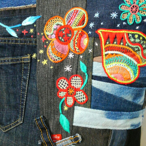 刺繍 パッチワーク デニムバック 02 ~ デニム リメイク 刺繍 パッチワーク デニムバック 02 ~ デニム リメイク