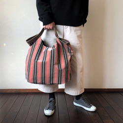 でかくたBag    ストライプ　ピンク 1枚目の画像