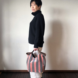 くたくたBag    ストライプ　ピンク 3枚目の画像