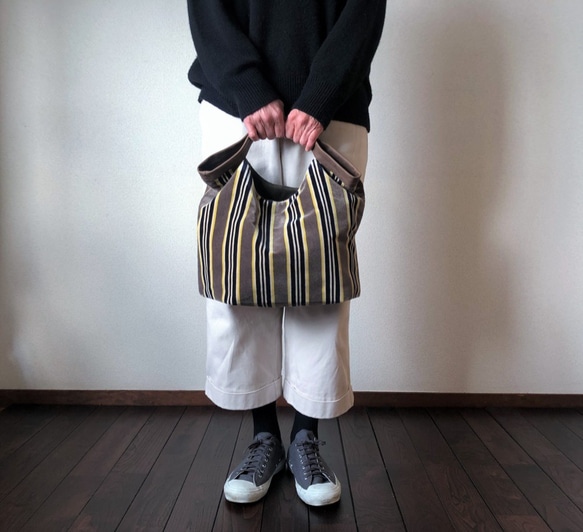 くたくたBag    ストライプ　グレー 3枚目の画像