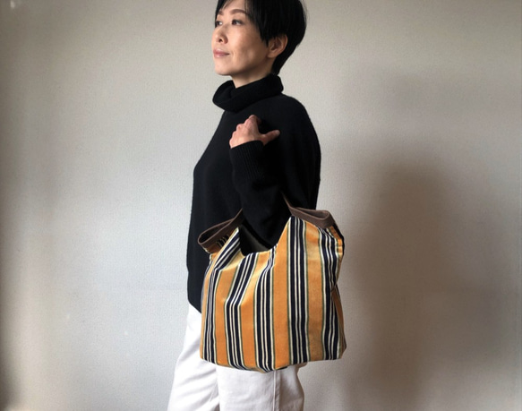 くたくたBag    ストライプ　イエロー 3枚目の画像