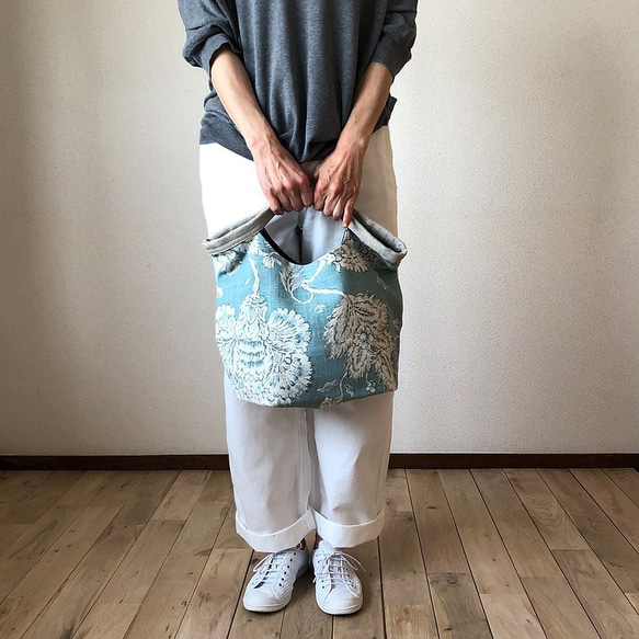 【SALE】 くたくたBag　リネンAqua 4枚目の画像