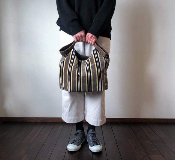 【SALE】　くたくたBag    ストライプグレー 3枚目の画像