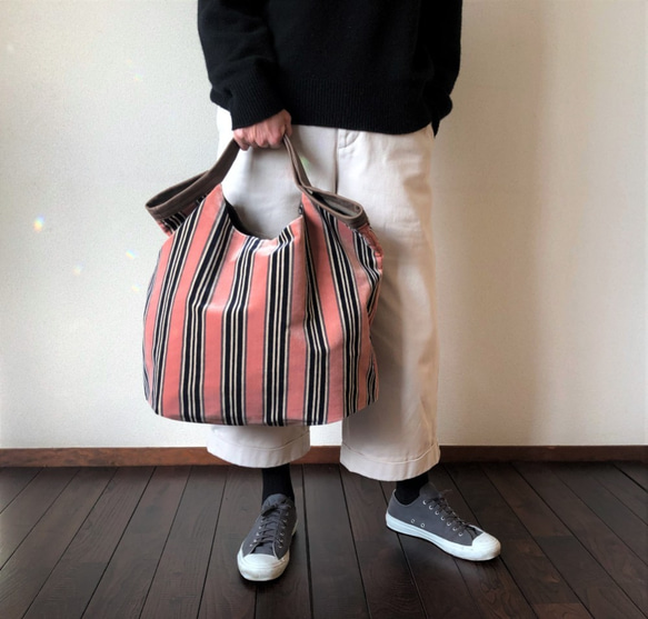 でかくたBag    ストライプピンク 1枚目の画像