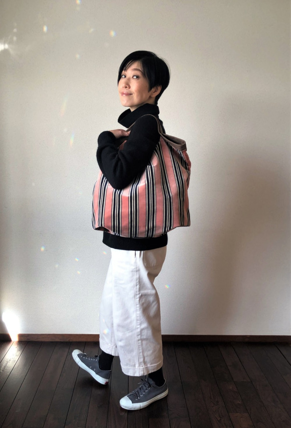 でかくたBag    ストライプピンク 2枚目の画像