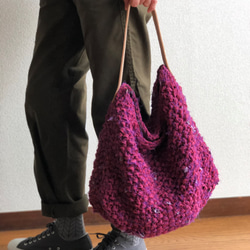 【ラスト１点再販無】裂き編みBag   マゼンダピンク 5枚目の画像