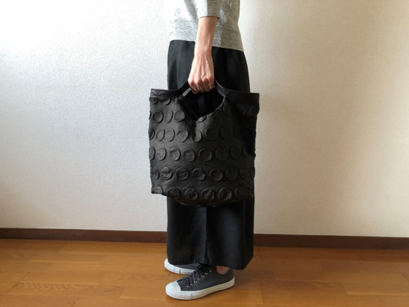 【BK#4】くたくたBag  ドットレザー　ブラック＃4 2枚目の画像