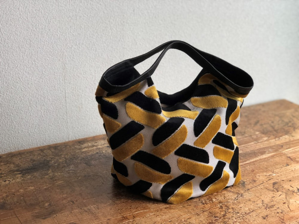 【新春SALE 】くたくたBag　モナカ柄　イエロー 4枚目の画像