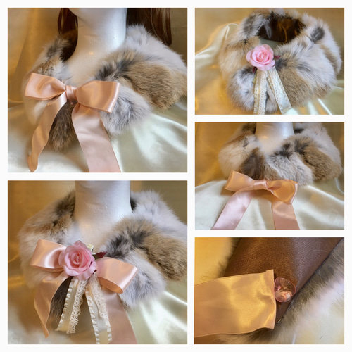 SALE♡ティペット ローズ ラビットファー ピンク リボン 襟巻き