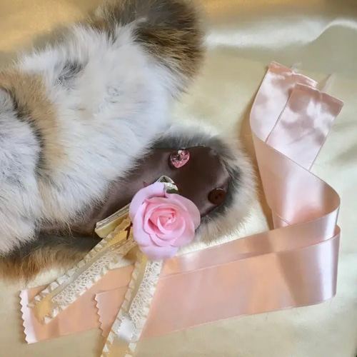 SALE♡ティペット ローズ ラビットファー ピンク リボン 襟巻き