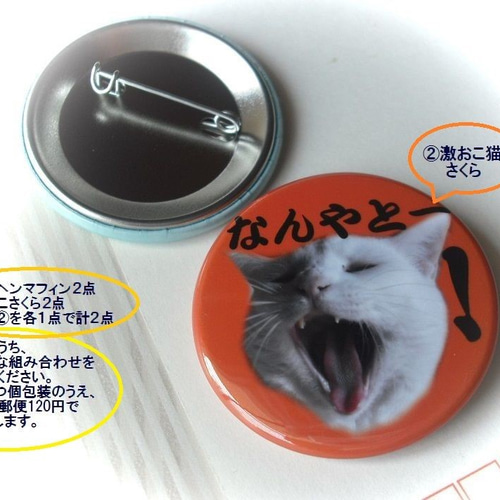 メルヘン猫と激おこ猫の缶バッジ 2点セット その他雑貨 Orange
