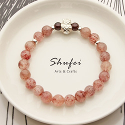 [ Shufei Arts & Crafts ] 天然寶石系列   草莓晶/紅榴石 貓頭鷹925純銀手鍊 第3張的照片