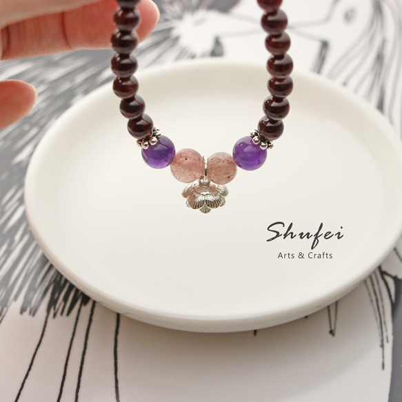 [ Shufei Arts & Crafts ]天然寶石系列  紅石榴石/草莓晶/月光石/ 花漾925純銀手鍊 第3張的照片