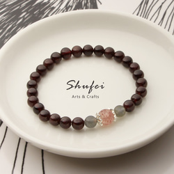 [ Shufei Arts & Crafts ]天然寶石系列  紅石榴石/草莓晶/月光石/ 花漾925純銀手鍊 第2張的照片
