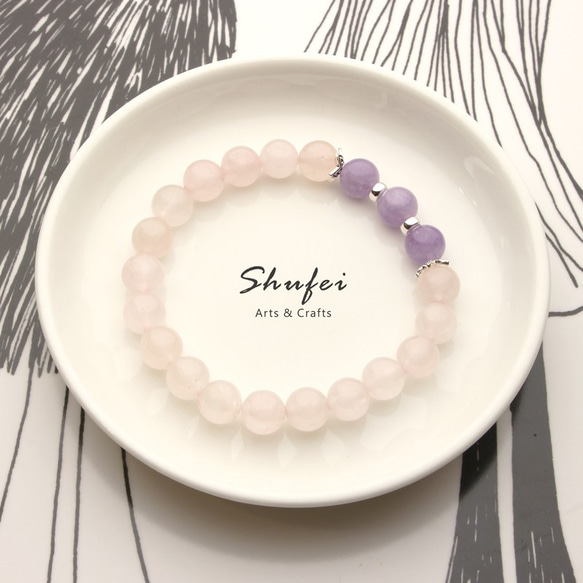 [ Shufei Arts & Crafts ] 天然寶石系列 粉晶/紫玉925純銀手鍊 第4張的照片