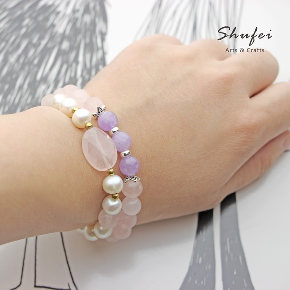 [ Shufei Arts & Crafts ] 天然寶石系列 粉晶/紫玉925純銀手鍊 第8張的照片